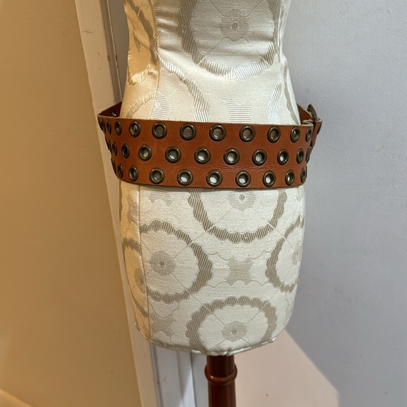 Vintage Genuine Leather Brass Buckle Multiple Grommets Suede Adjustable Belt - Picture 6 of 12